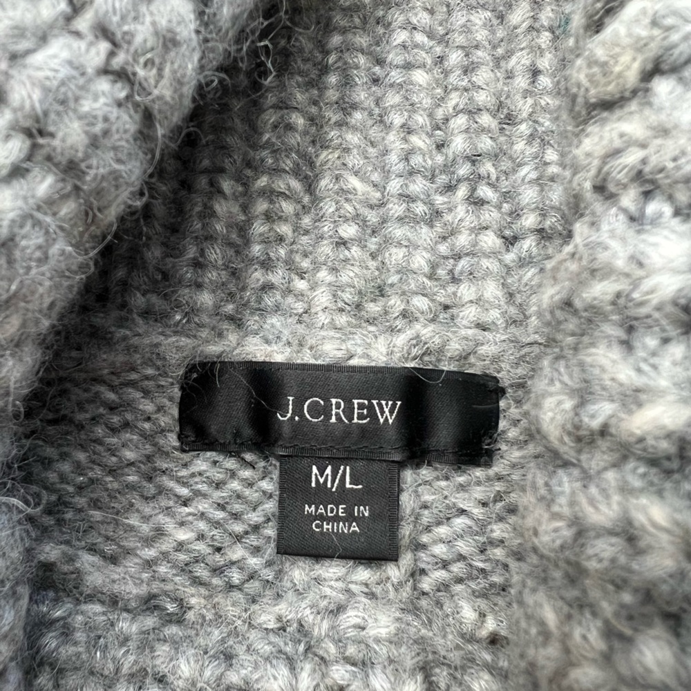 J. Crew Poncho Sweater M/L Wool Alpaca Blend Turtleneck Pullover Pockets Gray - Picture 6 of 14